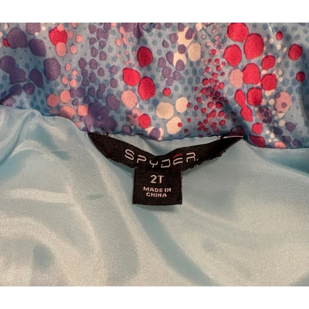 Spyder Kids Girls‎ Puffer Vest 2T Blue Pink Floral Print Full Zip Pockets Cute